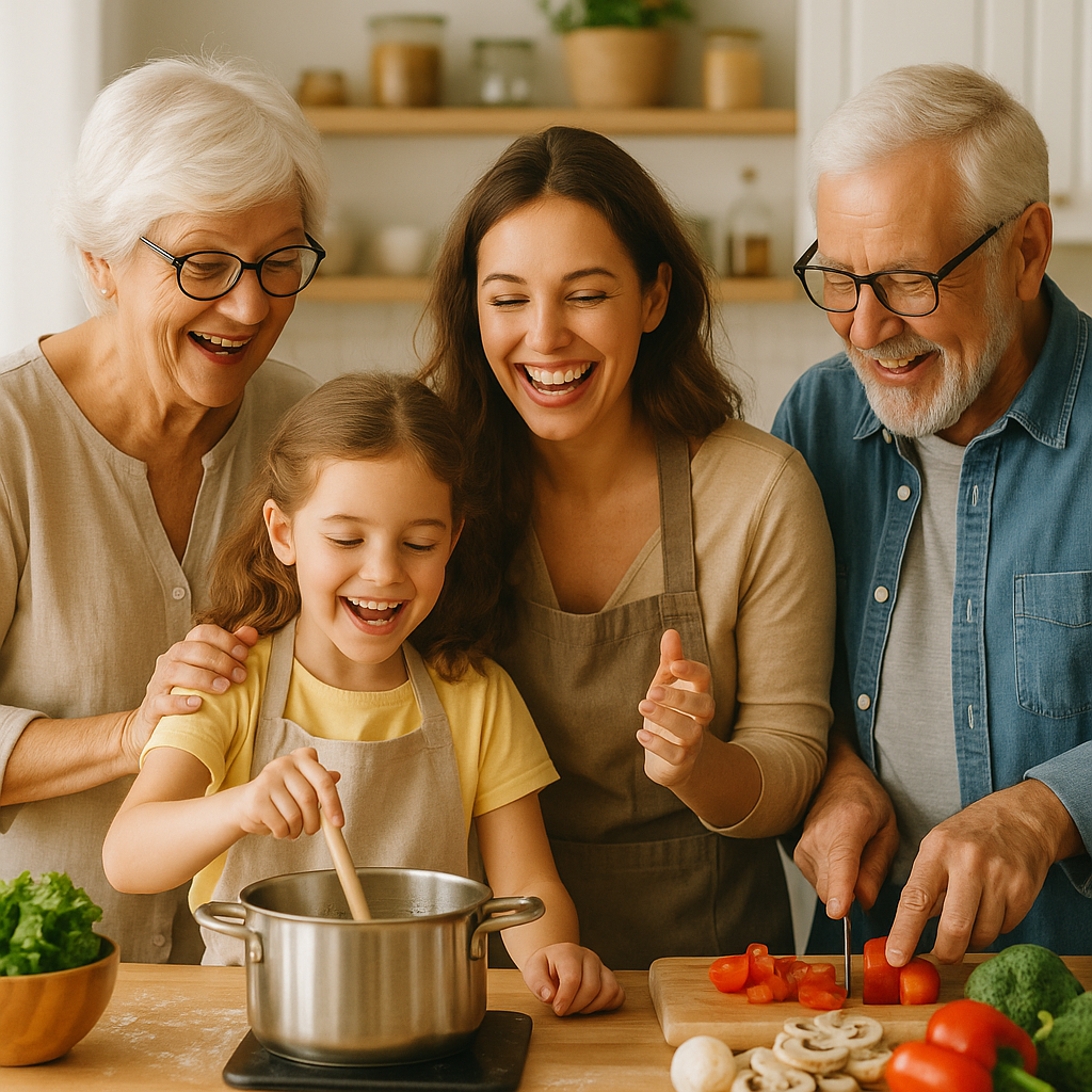 Family cooking together